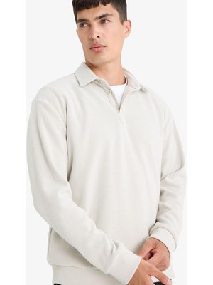 Şanal Defacto Regular Fit Polo Yaka Yarım Fermuarlı Fitilli Kadife Sweatshirt E9410AX25AU