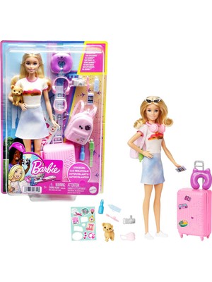 Şanal Barbie Seyahatte Bebeği ve Aksesuarları Barbie Bebek ve Aksesuarları, Yavru Köpeğiyle Seyahat Seti HJY18