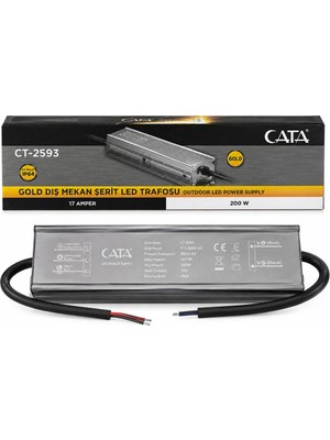 Cata CT-2593V 12V 200W 17A IP64 Dış Mekan Şerit LED Trafosu