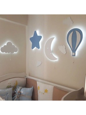 aklow akyoleticaret Yıldız Ay Balon Bulut Gece Lambası Çocuk Odası Bebek Odası Dekoratif LED Aydınlatma Set