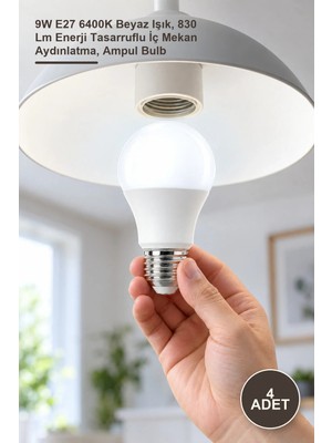 Yenilig 4 Adet CT-4277B LED Ampul – 9W E27 6400K Beyaz Işık, 830 Lm Enerji Tasarruflu Iç Mekan Aydınlatma, Ampul Bulb