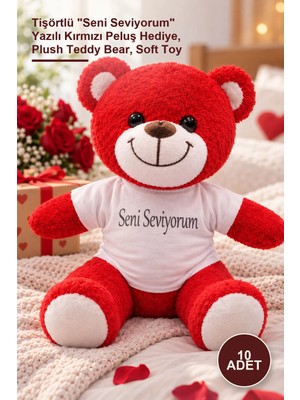Yenilig 10 Adet Peluş Ayıcık – Tişörtlü "seni Seviyorum" Yazılı Kırmızı Peluş Hediye, Plush Teddy Bear, Soft Toy