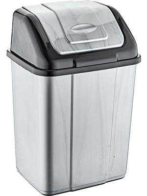 aklow akyoleticaret 35 L Plastik Çöp Kovası, Gri Gövde ve Siyah Sallanır Kapak, 53X35X28 cm
