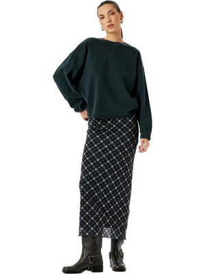 Şanal Pamuklu Bisiklet Yaka Uzun Kollu Oversize Sweatshirt