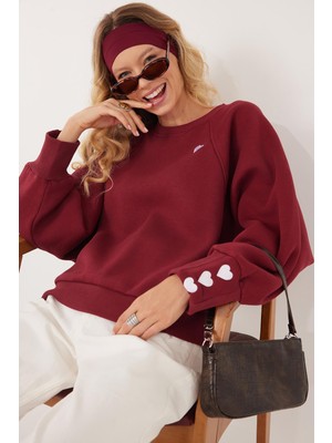 Şanal Tudors Regular Fit Sweatshirt Bisiklet Yaka Baskılı, M, SW250012, Bordo, Kadın