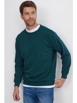 Şanal Tudors Relax FIT%100 Pamuk Basic Bisiklet Yaka Sweatshirt, Xs, SW230001-01, Yeşil, Erkek