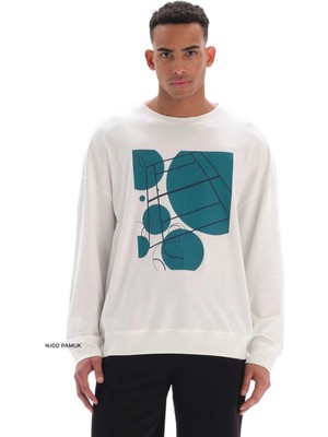 Şanal Dagi Erkek Erkek Tenis Baskılı Sweatshirt, Pamuklu, Örme, Beyaz, M