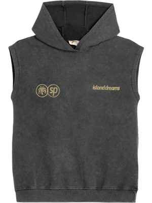 Şanal Koton Pamuklu Baskı Detayı Kolsuz Oversize Sweatshirt