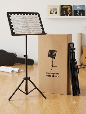 Şanal Profesyonel Şef Tipi Nota Sehpası - Taşınabilir, Katlanabilir Delikli Metal Tablalı, Yükseklik Ayarlı Tripod Stand, Taşıma Çantası Dahil, Siyah