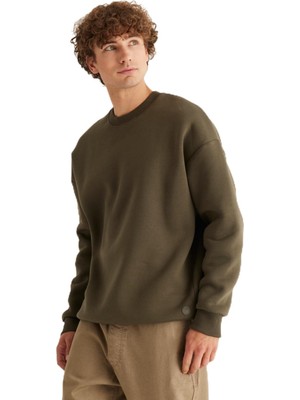 Şanal Ac&co / Altınyıldız Classics Oversize Fit Bol Kesim Pamuklu Içi Polarlı Bisiklet Yaka Sweatshirt, Renk Haki, Beden S