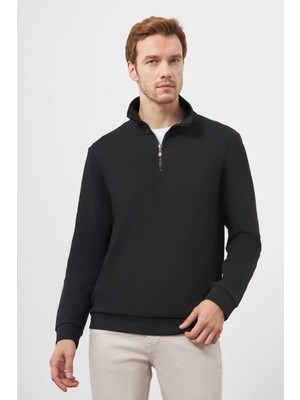 Şanal Morven Erkek Siyah Fermuarlı Bato Yaka Sweat-Shirt