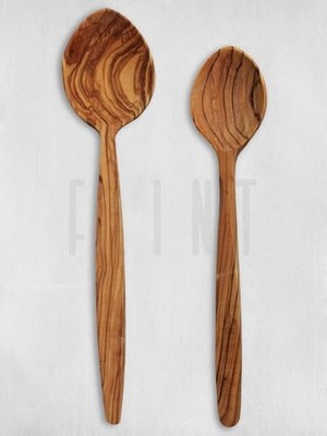 aklow akyoleticaret Kaşık, 2'li Set El Yapımı Ahşap Tahta Yemek Servis Seti Mutfak Seti 27-25 Cm, Zeytin