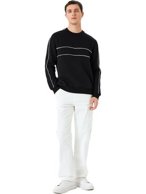 Şanal Koton Pamuk Karışımlı Uzun Kollu Şardonlu Biyeli Bisiklet Yaka Sweatshirt