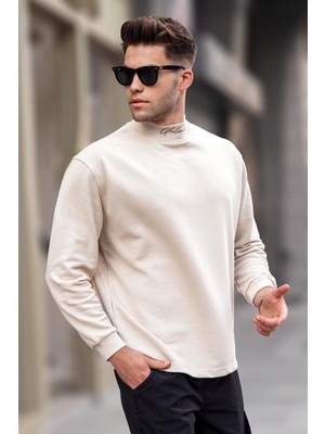 Şanal Madmext Erkek Boğazlı Sweatshirt, Regular Fit, Bej, L Beden