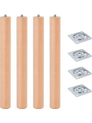 Şanal Bohem 45 cm (4 Adet) Doğal Ahşap Boyasız Silindir Sehpa Ayağı - (4 Adet) 4x4 Metal Montaj Aparatı