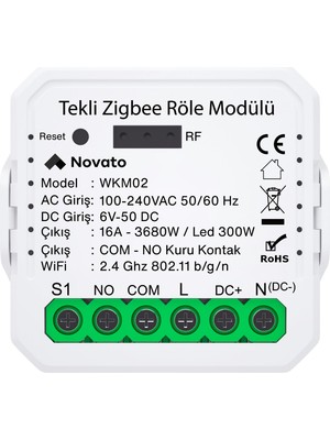Şanal Novato Tuya Mini Zigbee Kuru Kontak Röle (Tuya, Smart Life, Home Assistant, ZIGBEE2MQTT Uyumlu)