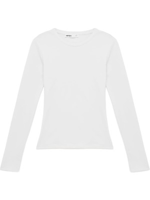 Şanal Slim Fit Pamuklu Uzun Kollu Bisiklet Yaka Tişört