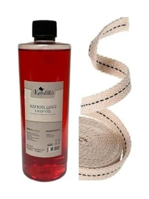 aklow akyoleticaret Kırmızı Kandil Yağı, 400 Ml; Kokusuz ve Dumansız, 1 Metre Fitil