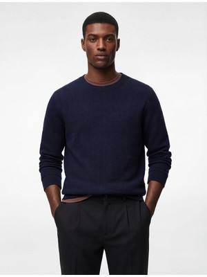 Şanal Regular Fit Uzun Kollu Dokulu Kapitone Bisiklet Yaka Sweatshirt