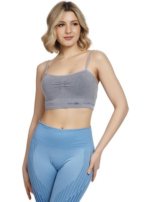 Şanal Miorre Ince Askılı Desteksiz Seamless Spor Sütyen Gri L-Xl