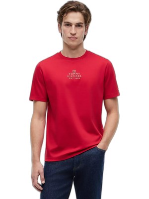 Şanal Erkek Normal Kalıp Yuvarlak Yakalı Logo Baskılı Pamuklu Kısa Kollu Kırmızı T-Shirt MW0MW43227-XLD