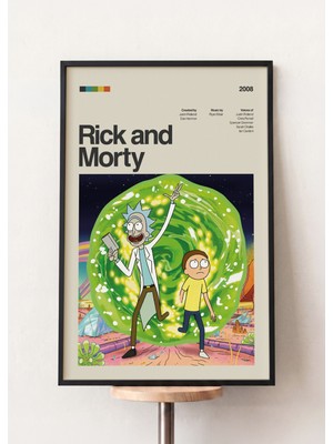 Pena Tablo Rick And Morty Retro Dizi Posteri Siyah Çerçeveli Tablo - Dizi Tabloları