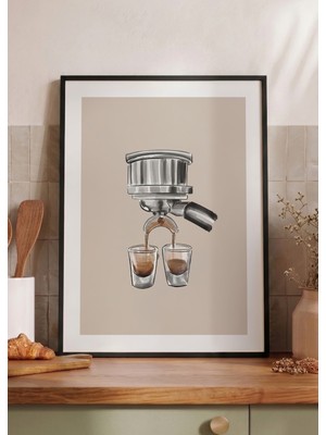 Pena Tablo Minimalist Espresso Siyah Çerçeveli Tablo - Portafiltre Espresso Shot Duvar Dekoru