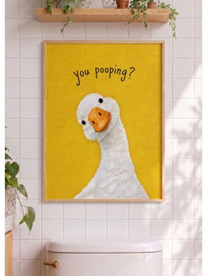 Pena Tablo Sevimli Ördek Banyo Ahşap Çerçeveli Tablo - Sarı Ördekli You Pooping Komik Tablo