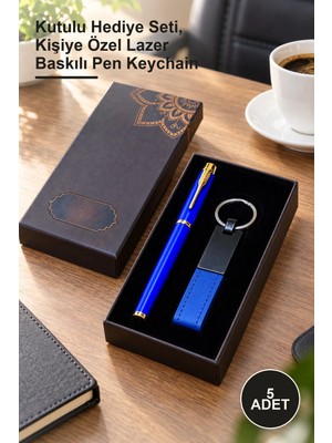 Yenilig 5 Adet Roller Kalem ve Metal Anahtarlık Seti – Kutulu Hediye Seti, Kişiye Özel Lazer Baskılı Pen Keychain