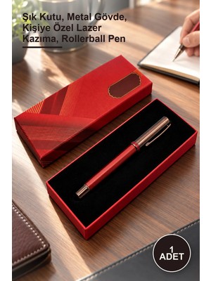 Yenilig 1 Adet Kutulu Bordo Metal Roller Kalem – Şık Kutu, Metal Gövde, Kişiye Özel Lazer Kazıma, Rollerball Pen