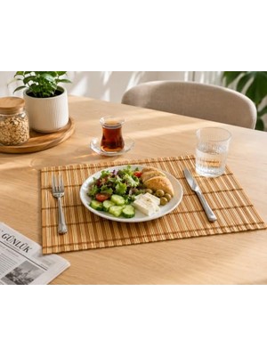 aklow akyoleticaret Bambu Amerikan Servis Sofra Altlığı Doğal Görünümlü Rulo Tasarım 43 x 30 cm 2 mm Kalınlık Masa ve Yemek Sunum Altlığı