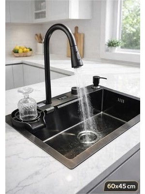 aklow akyoleticaret Dijital Akıllı Eviye Seti Siyah 60X45 cm