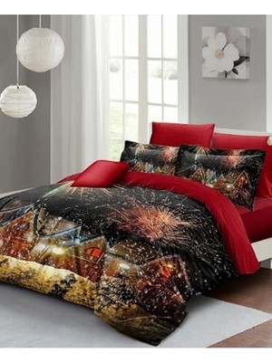 aklow akyoleticaret Yılbaşı Nevresim Takımı Çift Kişilik Pamuk Saten Nights Houses, MONOHOME41694