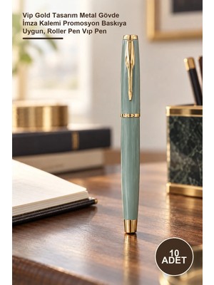 Yenilig 10 Adet Metal Roller Kalem – Vip Gold Tasarım Metal Gövde Imza Kalemi Promosyon Baskıya Uygun, Roller Pen Vıp Pen