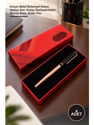Yenilig 4 Adet Bakır Roller Kalem – Kutulu Metal Rollerball Kalem Hediye Seti, Kişiye Özelleştirilebilir, Kırmızı Kutu, Roller Pen