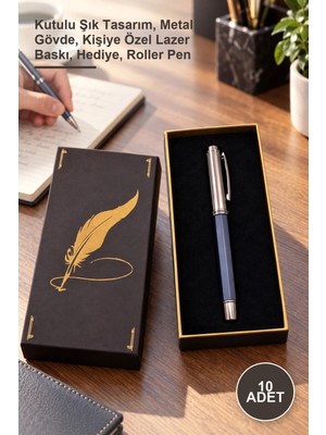 Yenilig 10 Adet Metal Lacivert Roller Kalem – Kutulu Şık Tasarım, Metal Gövde, Kişiye Özel Lazer Baskı, Hediye, Roller Pen
