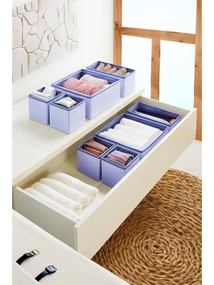 aklow akyoleticaret 4'lü Lacivert Çizgili Çekmece Içi Organizer Seti