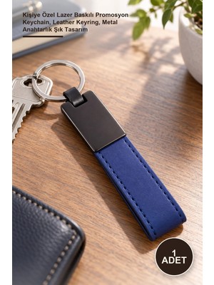 Yenilig 1 Adet Lacivert Deri Metal Anahtarlık – Kişiye Özel Lazer Baskılı Promosyon Keychain, Leather Keyring, Metal Anahtarlık Şık Tasarım