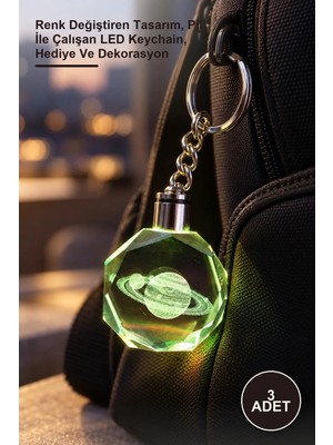 Yenilig 3 Adet Işıklı Kristal Satürn Anahtarlık – Renk Değiştiren Tasarım, Pil Ile Çalışan LED Keychain, Hediye ve Dekorasyon
