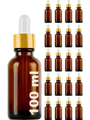 aklow akyoleticaret 100 ml Amber Cam Dropper Şişe, Gold Metal Sızdırmaz Kapak, 20 Adet