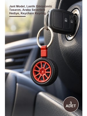 Yenilig 3 Adet Tekerlek Tasarımlı Metal Anahtarlık – Jant Model, Lastik Görünümlü Tasarım, Araba Severlere Hediye, Keychain Keyring