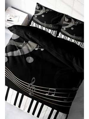 aklow akyoleticaret Piano Lastikli ÇARŞAFLI%100 Pamuk Saten Çift Kişilik Nevresim Takımı, MONOHOME36010