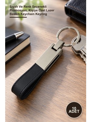 Yenilig 10 Adet Deri Metal Anahtarlık – Siyah ve Renk Seçenekli Promosyon, Kişiye Özel Lazer Baskılı Keychain Keyring