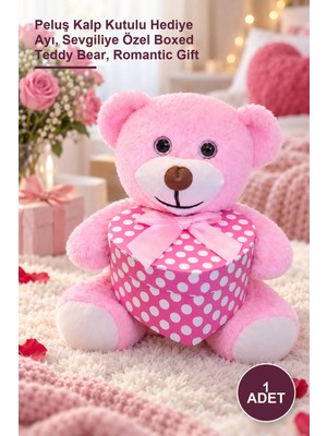 Yenilig 1 Adet Kutulu Pembe Ayıcık – Peluş Kalp Kutulu Hediye Ayı, Sevgiliye Özel Boxed Teddy Bear, Romantic Gift