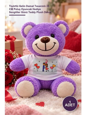 Yenilig 1 Adet Peluş Ayıcık – Tişörtlü Gelin Damat Tasarımlı 25 cm Peluş Oyuncak Hediye Sevgililer Günü Teddy Plush Dekor