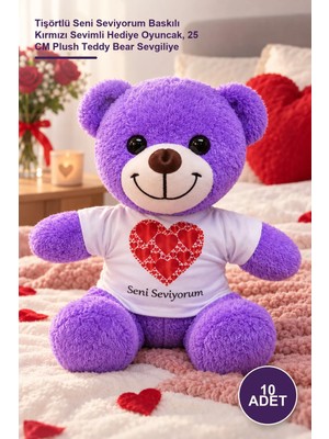 Yenilig 10 Adet Peluş Ayıcık – Tişörtlü Seni Seviyorum Baskılı Kırmızı Sevimli Hediye Oyuncak, 25 cm Plush Teddy Bear Sevgiliye
