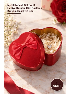 Yenilig 1 Adet Metal Kalp Kutu – Metal Kapaklı Dekoratif Hediye Kutusu, Mini Saklama Kutusu, Heart Tin Box