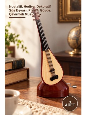 Yenilig 3 Adet Saz Tasarımlı Dekoratif Müzik Kutusu – Nostaljik Hediye, Dekoratif Süs Eşyası, Plastik Gövde, Çevirmeli Music Box