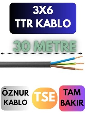 aklow akyoleticaret Kablo; Öznur 3x6 Ttr, 30 Metre, Siyah