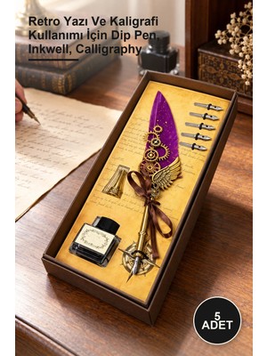 Yenilig 5 Adet Vintage Divit Hokka Seti – Retro Yazı ve Kaligrafi Kullanımı Için Dip Pen, Inkwell, Calligraphy